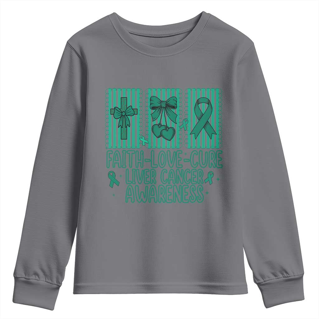 Faith Love And Cure Liver Cancer Awareness Youth Sweatshirt Hope Survivor Support