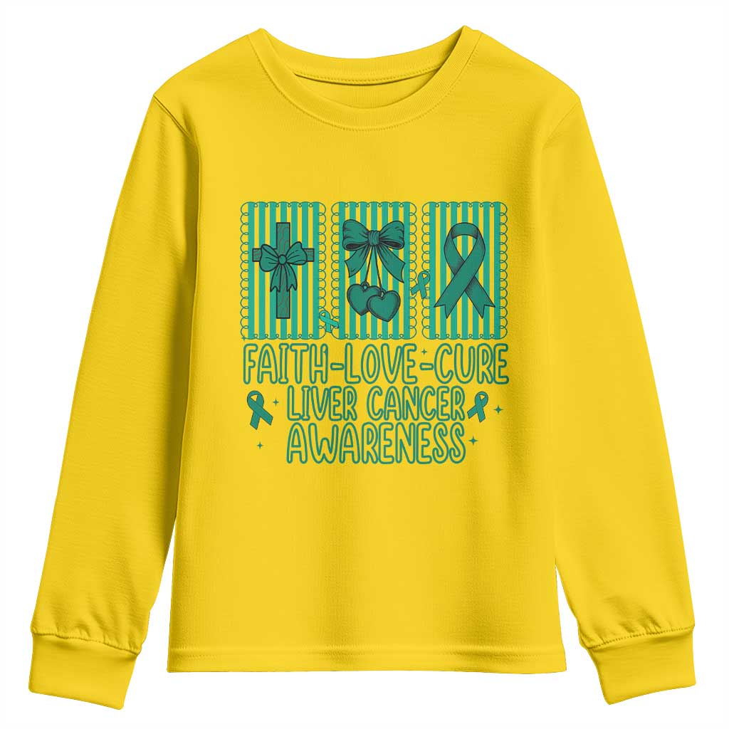 Faith Love And Cure Liver Cancer Awareness Youth Sweatshirt Hope Survivor Support