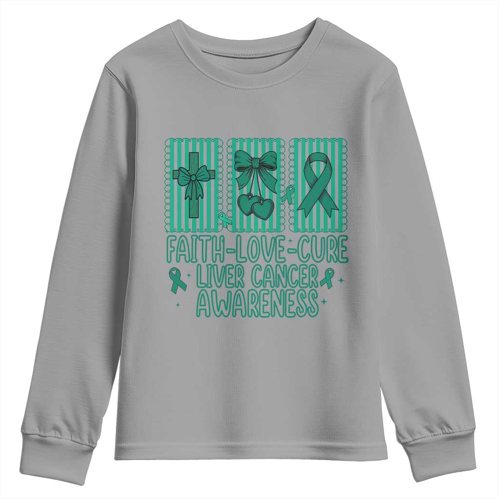 Faith Love And Cure Liver Cancer Awareness Youth Sweatshirt Hope Survivor Support