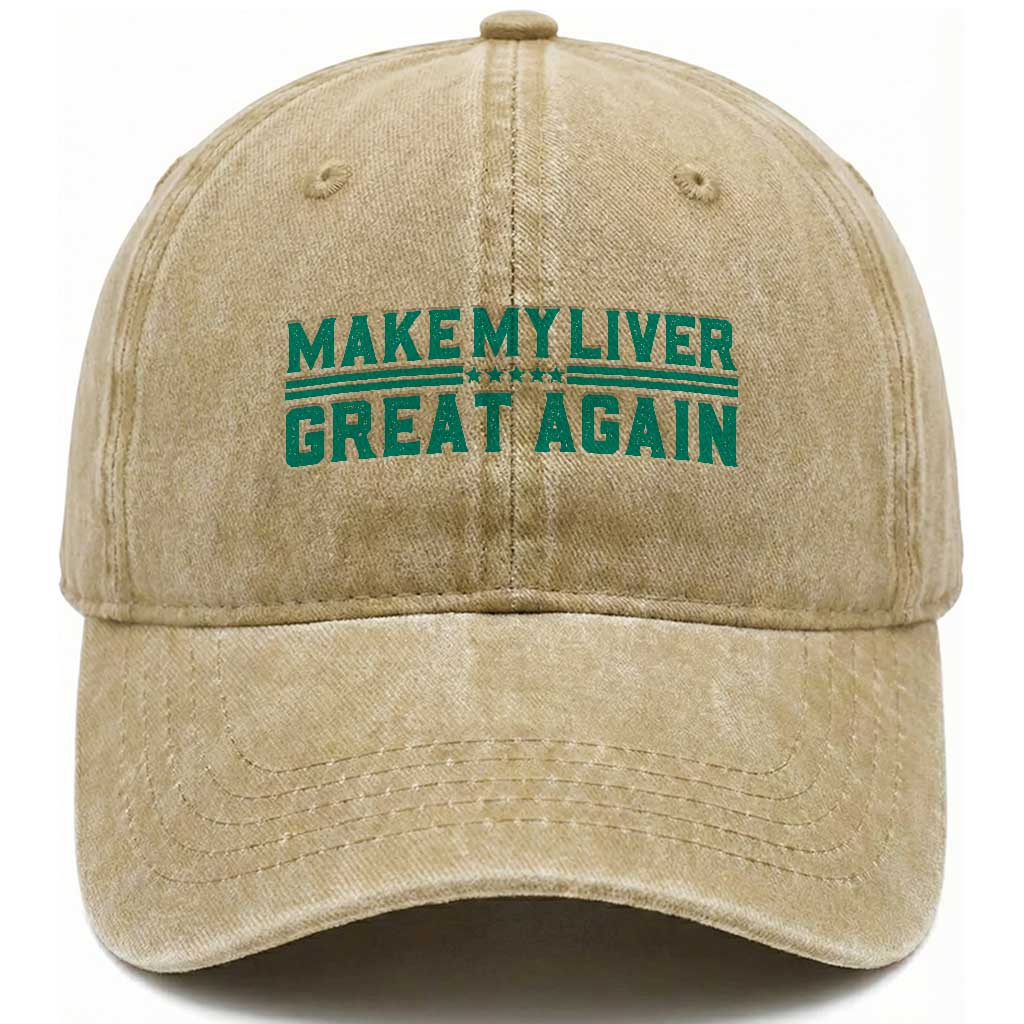 Make My Liver Great Again Washed Cotton Baseball Cap Liver Cancer Support Gift