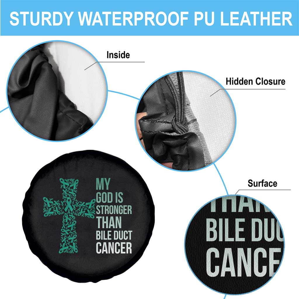 My God Is Stronger Than Bile Duct Cancer Spare Tire Cover Faith Over Fear Support Gift