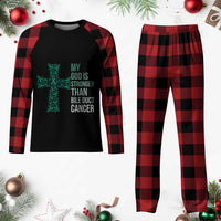 My God Is Stronger Than Bile Duct Cancer Plaid Pajama Set Faith Over Fear Support Gift
