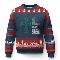 My God Is Stronger Than Bile Duct Cancer Ugly Christmas Sweater Faith Over Fear Support Gift