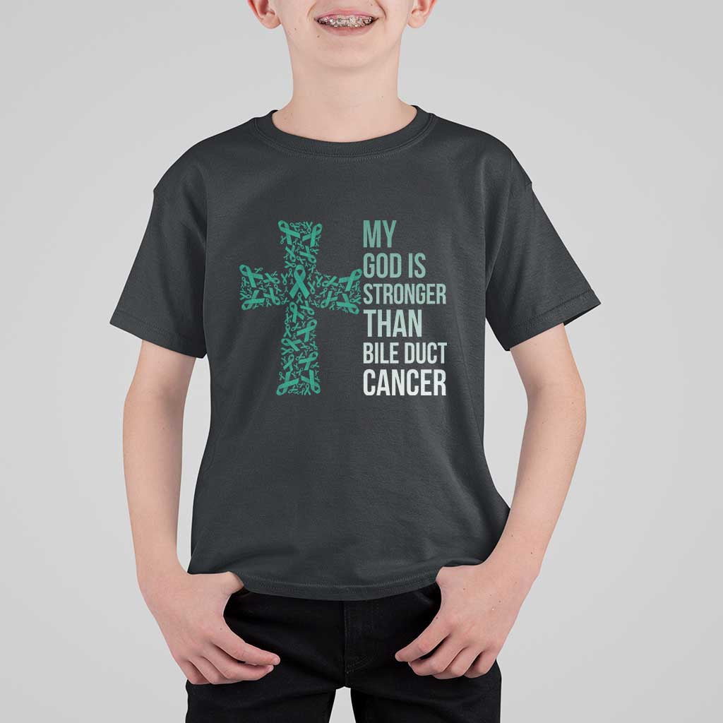 My God Is Stronger Than Bile Duct Cancer T Shirt For Kid Faith Over Fear Support Gift
