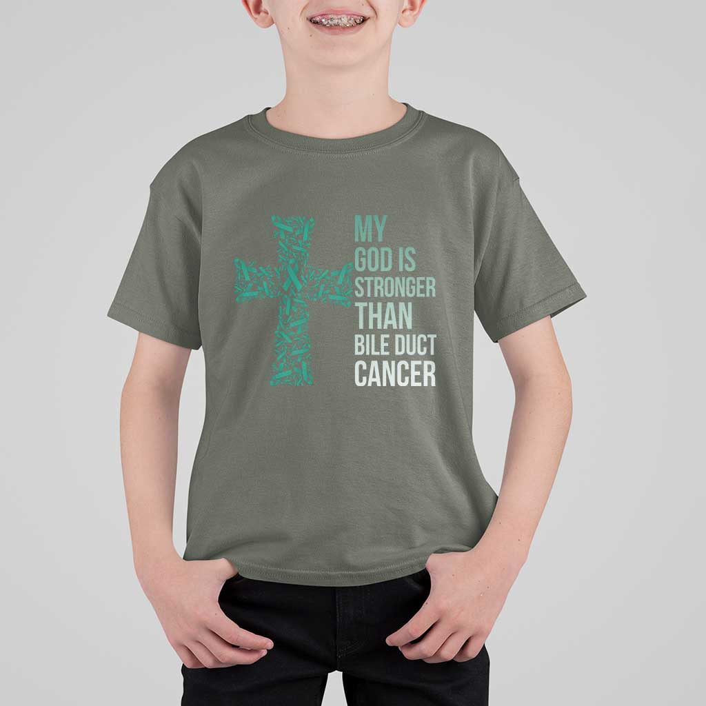 My God Is Stronger Than Bile Duct Cancer T Shirt For Kid Faith Over Fear Support Gift