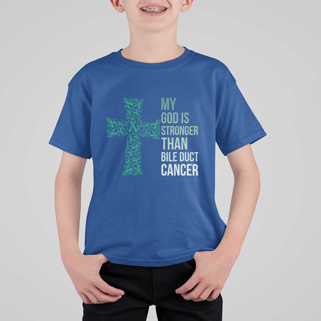 My God Is Stronger Than Bile Duct Cancer T Shirt For Kid Faith Over Fear Support Gift