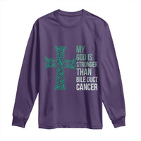 My God Is Stronger Than Bile Duct Cancer Long Sleeve Shirt Faith Over Fear Support Gift