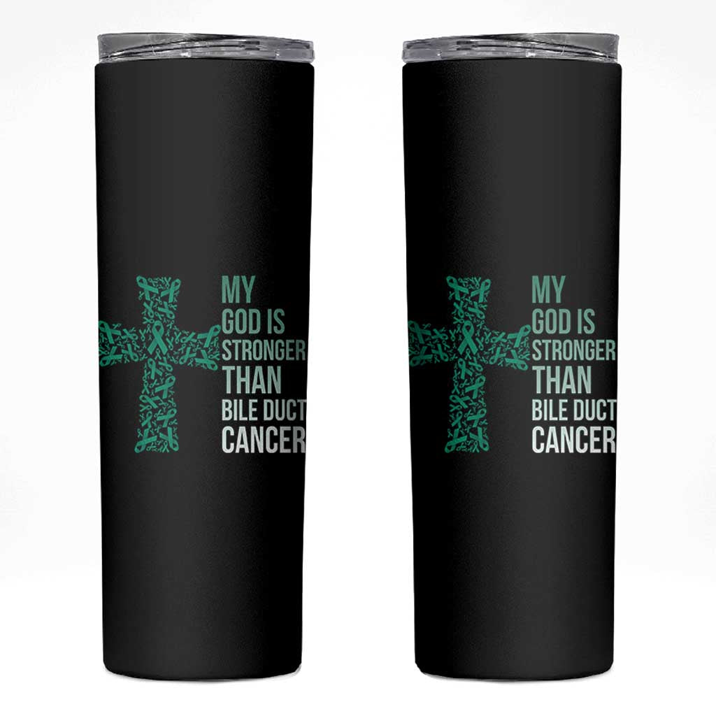 My God Is Stronger Than Bile Duct Cancer Skinny Tumbler Faith Over Fear Support Gift