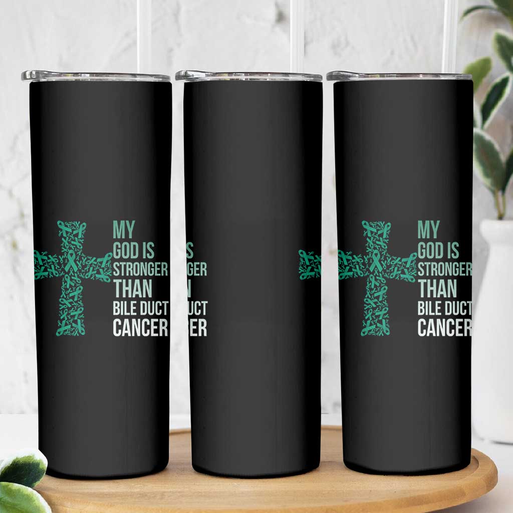 My God Is Stronger Than Bile Duct Cancer Skinny Tumbler Faith Over Fear Support Gift