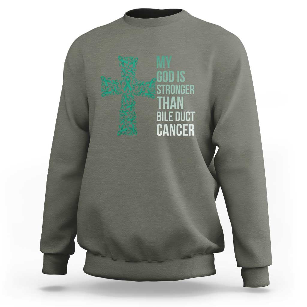 My God Is Stronger Than Bile Duct Cancer Sweatshirt Faith Over Fear Support Gift