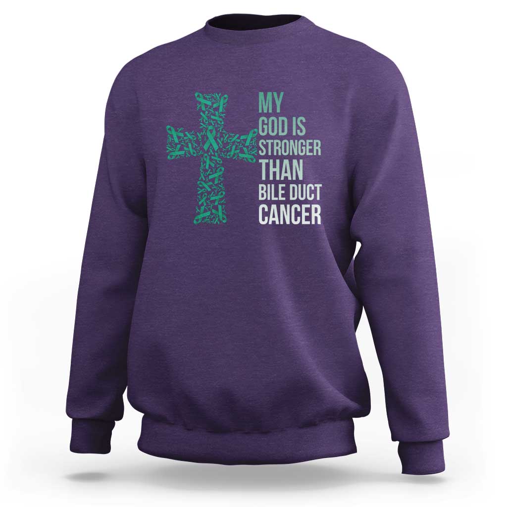 My God Is Stronger Than Bile Duct Cancer Sweatshirt Faith Over Fear Support Gift
