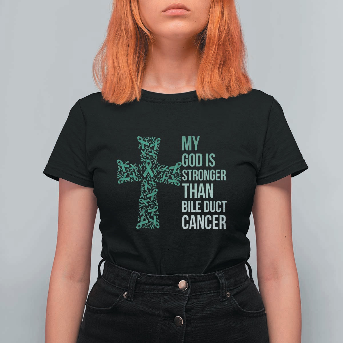 My God Is Stronger Than Bile Duct Cancer T Shirt For Women Faith Over Fear Support Gift