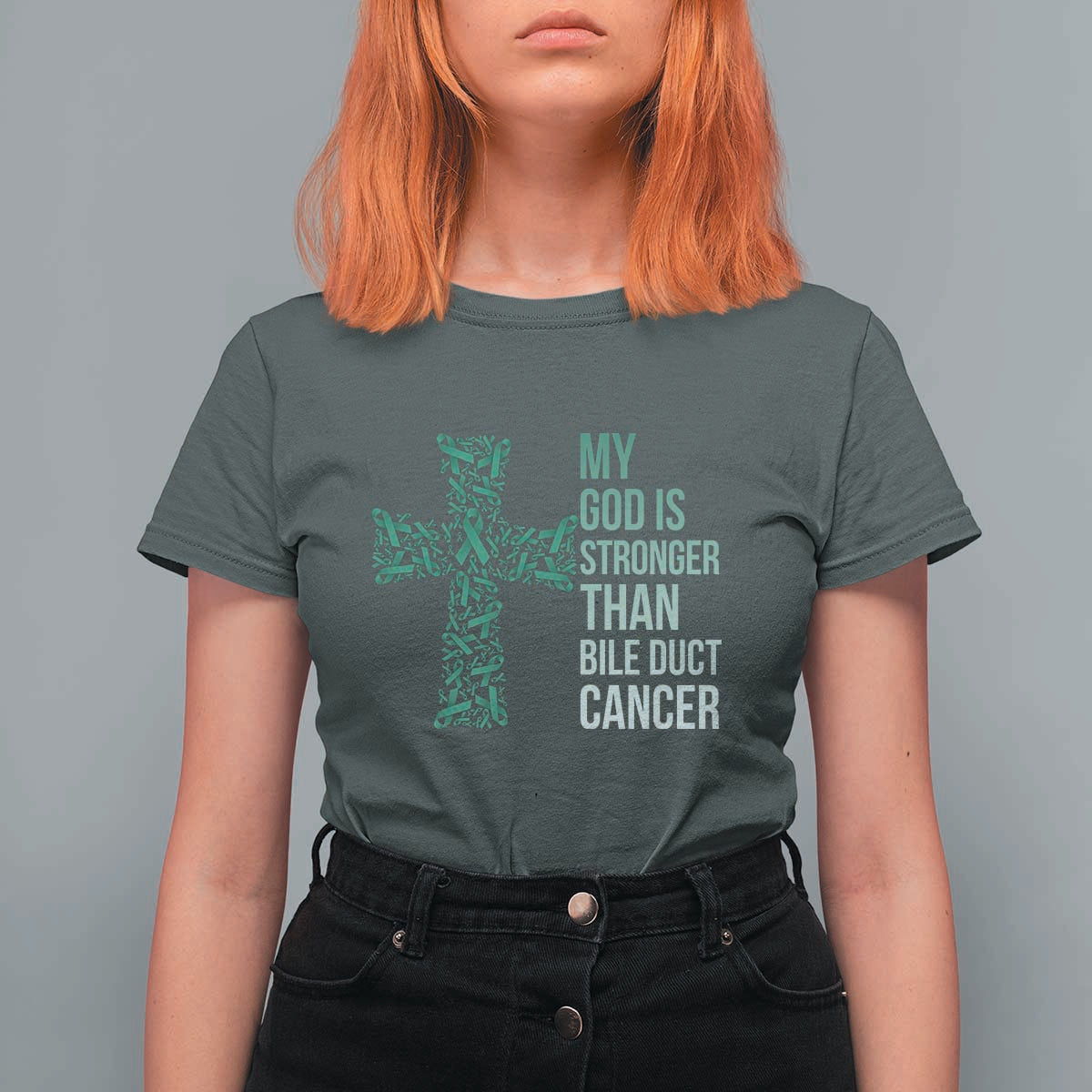 My God Is Stronger Than Bile Duct Cancer T Shirt For Women Faith Over Fear Support Gift