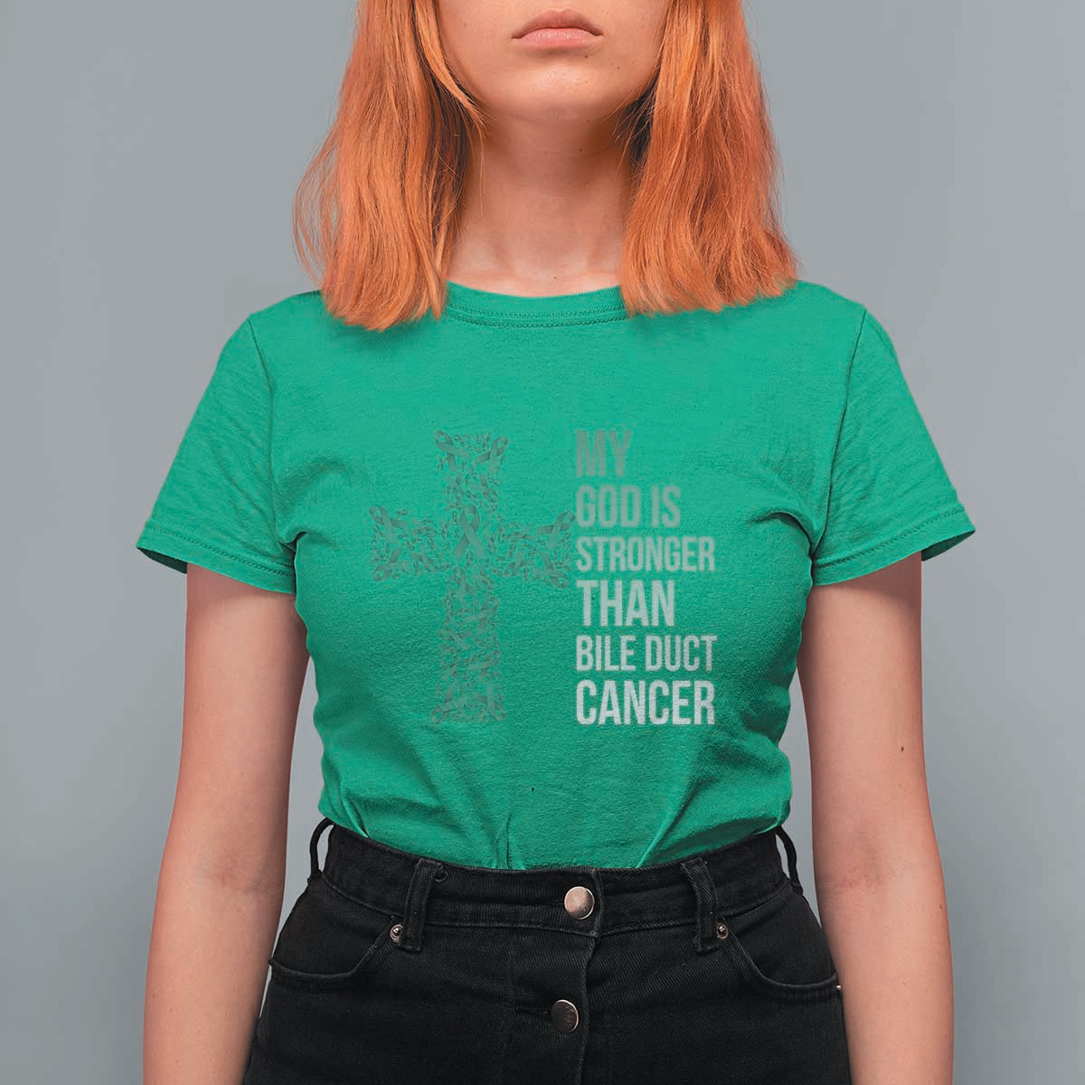My God Is Stronger Than Bile Duct Cancer T Shirt For Women Faith Over Fear Support Gift