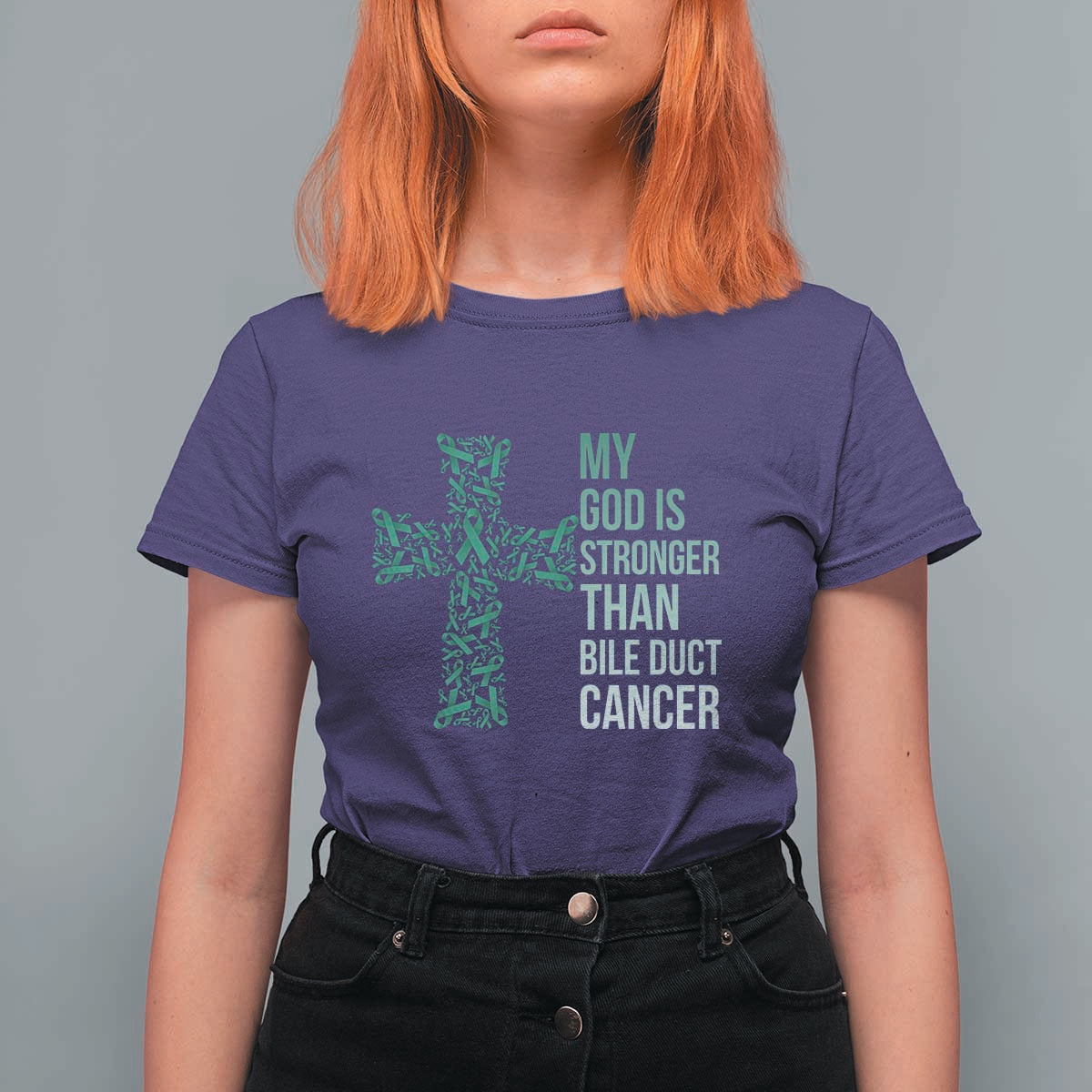 My God Is Stronger Than Bile Duct Cancer T Shirt For Women Faith Over Fear Support Gift