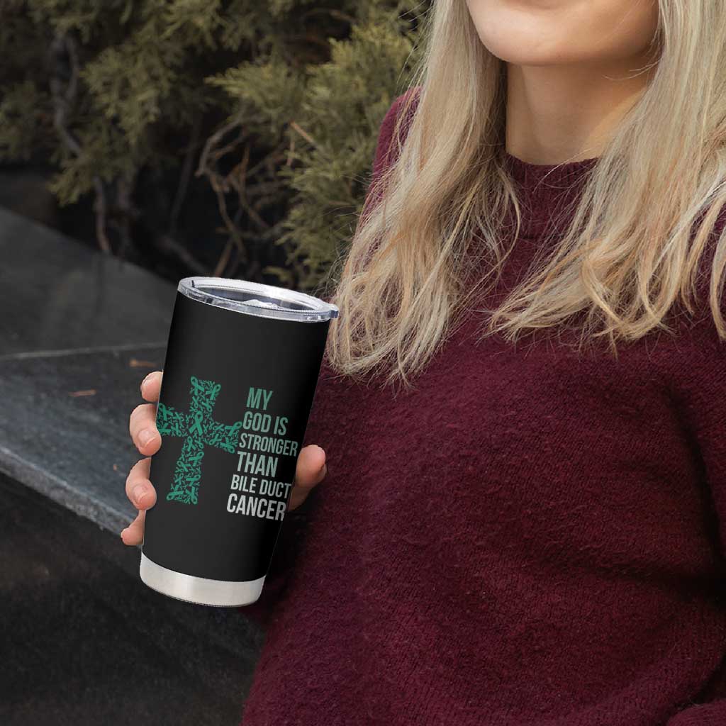 My God Is Stronger Than Bile Duct Cancer Tumbler Cup Faith Over Fear Support Gift