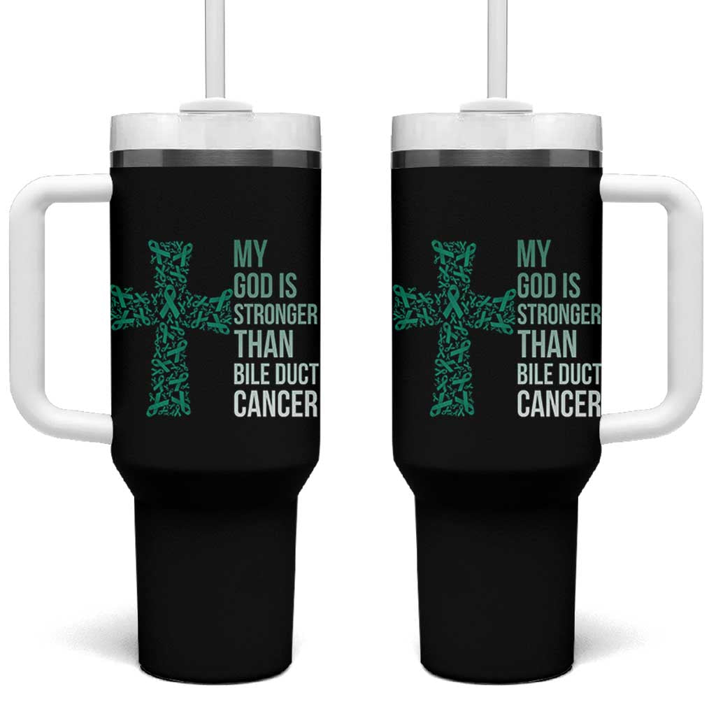 My God Is Stronger Than Bile Duct Cancer Tumbler With Handle Faith Over Fear Support Gift