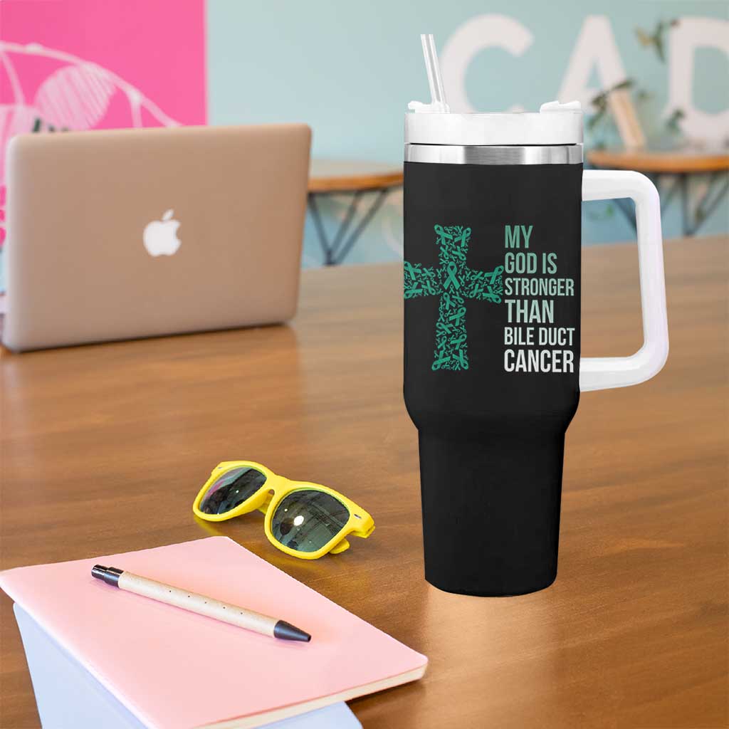 My God Is Stronger Than Bile Duct Cancer Tumbler With Handle Faith Over Fear Support Gift