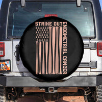 Strike Out Endometrial Cancer Baseball Spare Tire Cover Peach Ribbon American Flag Support Gift