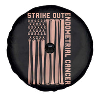 Strike Out Endometrial Cancer Baseball Spare Tire Cover Peach Ribbon American Flag Support Gift