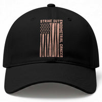Strike Out Endometrial Cancer Baseball Baseball Cap Peach Ribbon American Flag Support Gift