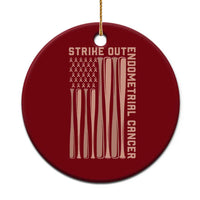 Strike Out Endometrial Cancer Baseball Ceramic Ornament Peach Ribbon American Flag Support Gift