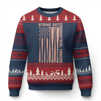 Strike Out Endometrial Cancer Baseball Ugly Christmas Sweater Peach Ribbon American Flag Support Gift