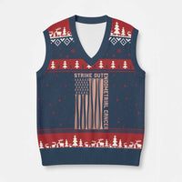 Strike Out Endometrial Cancer Baseball V-Neck Knit Sweater Vest Peach Ribbon American Flag Support Gift