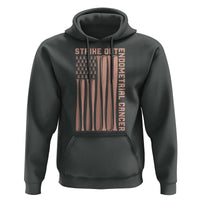 Strike Out Endometrial Cancer Baseball Hoodie Peach Ribbon American Flag Support Gift