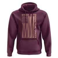 Strike Out Endometrial Cancer Baseball Hoodie Peach Ribbon American Flag Support Gift