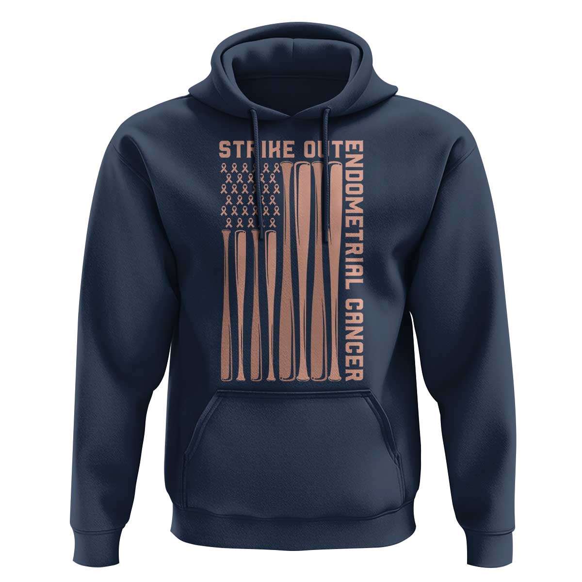 Strike Out Endometrial Cancer Baseball Hoodie Peach Ribbon American Flag Support Gift