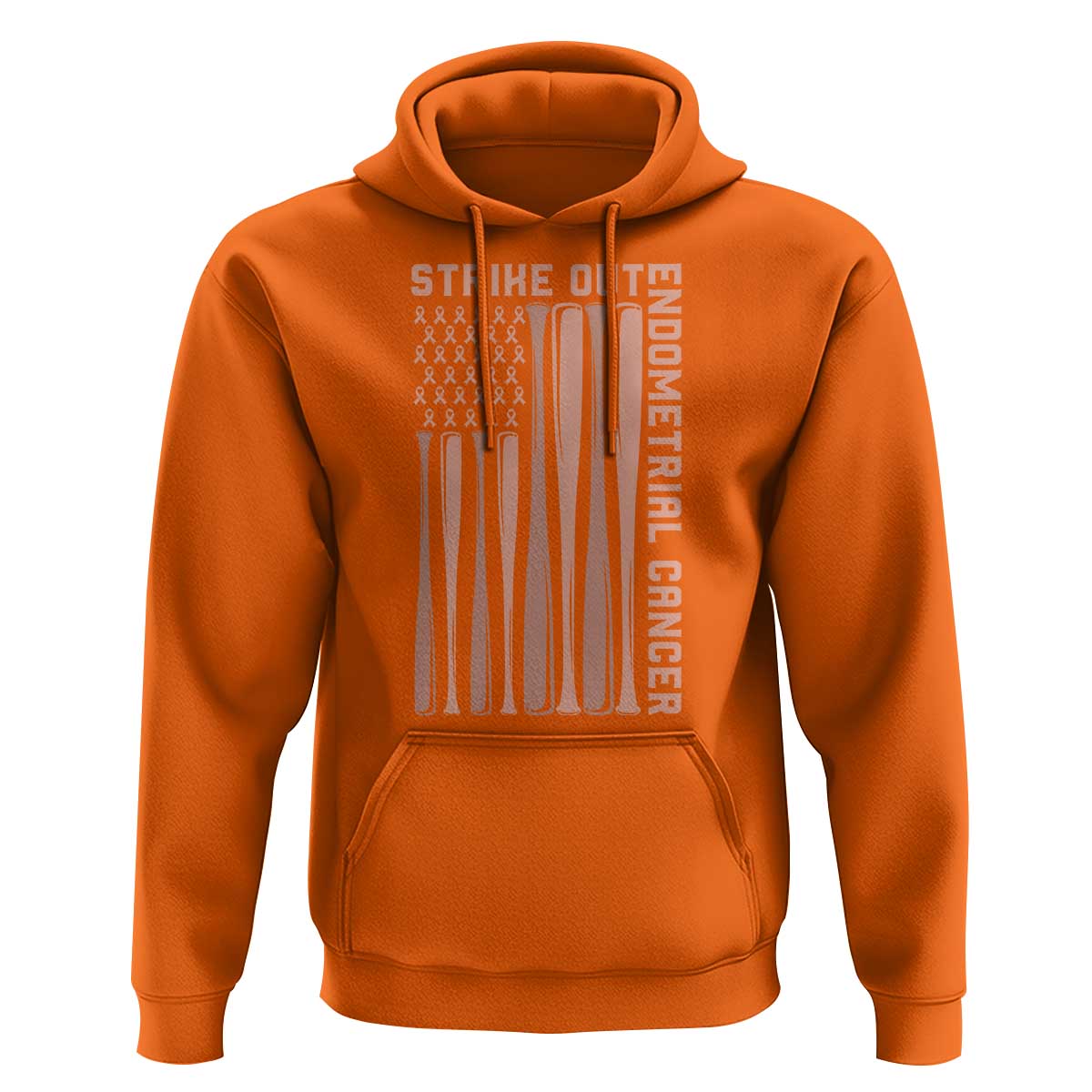 Strike Out Endometrial Cancer Baseball Hoodie Peach Ribbon American Flag Support Gift
