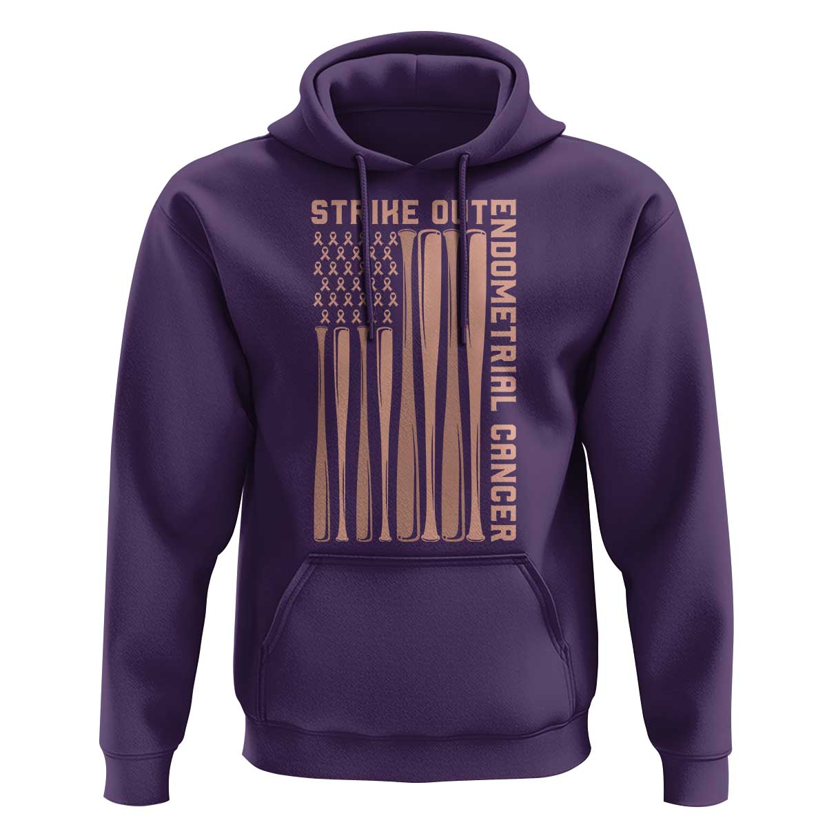 Strike Out Endometrial Cancer Baseball Hoodie Peach Ribbon American Flag Support Gift