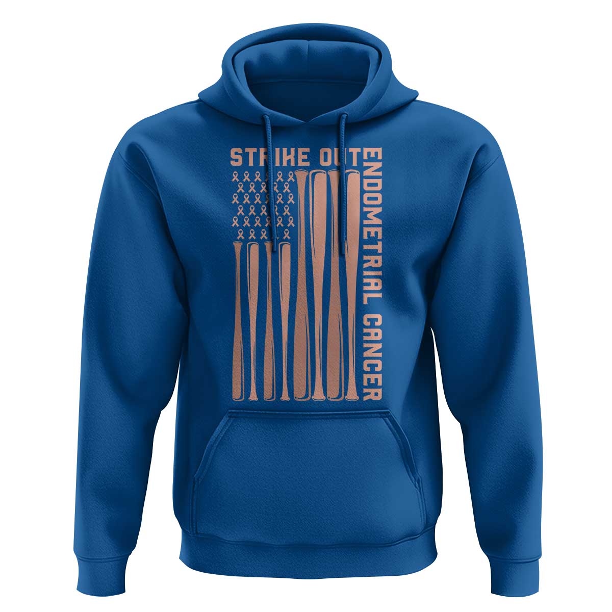 Strike Out Endometrial Cancer Baseball Hoodie Peach Ribbon American Flag Support Gift