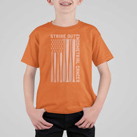 Strike Out Endometrial Cancer Baseball T Shirt For Kid Peach Ribbon American Flag Support Gift
