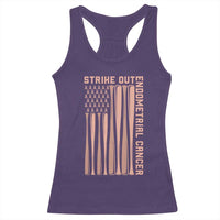 Strike Out Endometrial Cancer Baseball Racerback Tank Top Peach Ribbon American Flag Support Gift