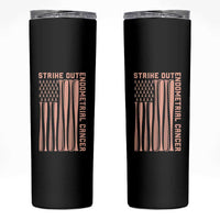Strike Out Endometrial Cancer Baseball Skinny Tumbler Peach Ribbon American Flag Support Gift