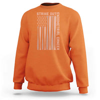 Strike Out Endometrial Cancer Baseball Sweatshirt Peach Ribbon American Flag Support Gift