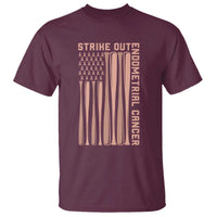Strike Out Endometrial Cancer Baseball T Shirt Peach Ribbon American Flag Support Gift