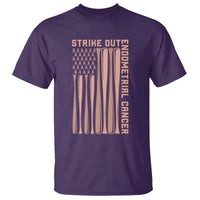 Strike Out Endometrial Cancer Baseball T Shirt Peach Ribbon American Flag Support Gift