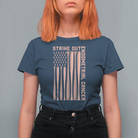 Strike Out Endometrial Cancer Baseball T Shirt For Women Peach Ribbon American Flag Support Gift