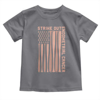 Strike Out Endometrial Cancer Baseball Toddler T Shirt Peach Ribbon American Flag Support Gift