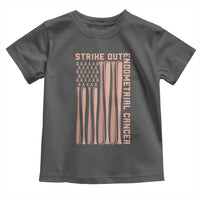 Strike Out Endometrial Cancer Baseball Toddler T Shirt Peach Ribbon American Flag Support Gift