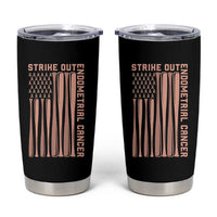 Strike Out Endometrial Cancer Baseball Tumbler Cup Peach Ribbon American Flag Support Gift