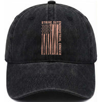 Strike Out Endometrial Cancer Baseball Washed Cotton Baseball Cap Peach Ribbon American Flag Support Gift
