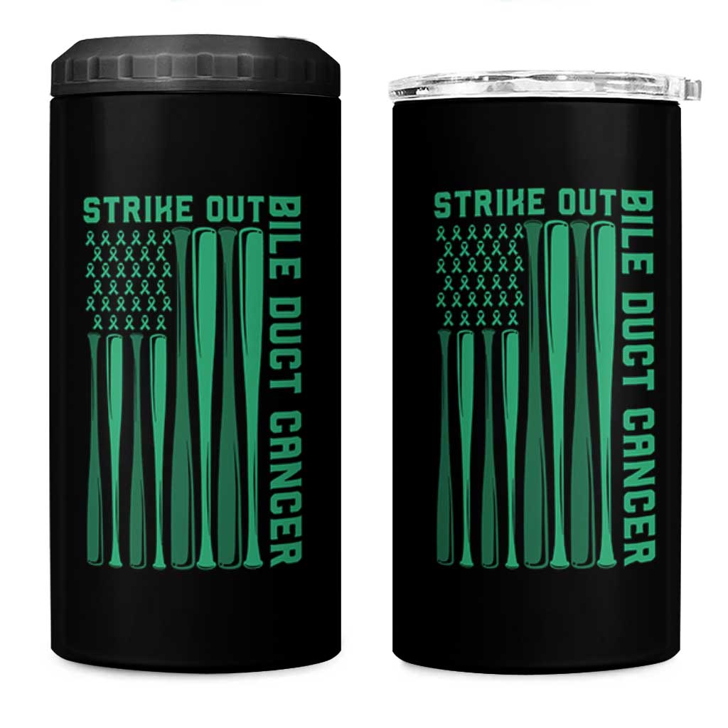 Strike Out Bile Duct Cancer 4 in 1 Can Cooler Tumbler Baseball American Flag Hope Gift