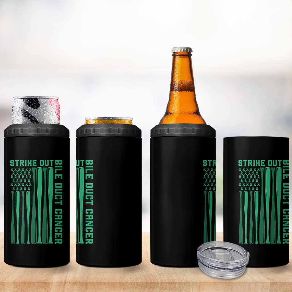Strike Out Bile Duct Cancer 4 in 1 Can Cooler Tumbler Baseball American Flag Hope Gift