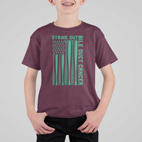 Strike Out Bile Duct Cancer T Shirt For Kid Baseball American Flag Hope Gift