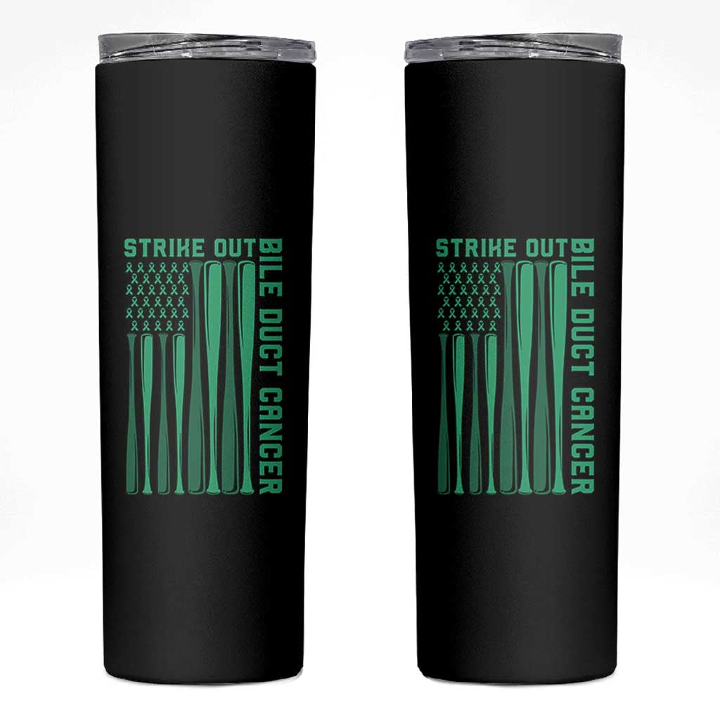 Strike Out Bile Duct Cancer Skinny Tumbler Baseball American Flag Hope Gift