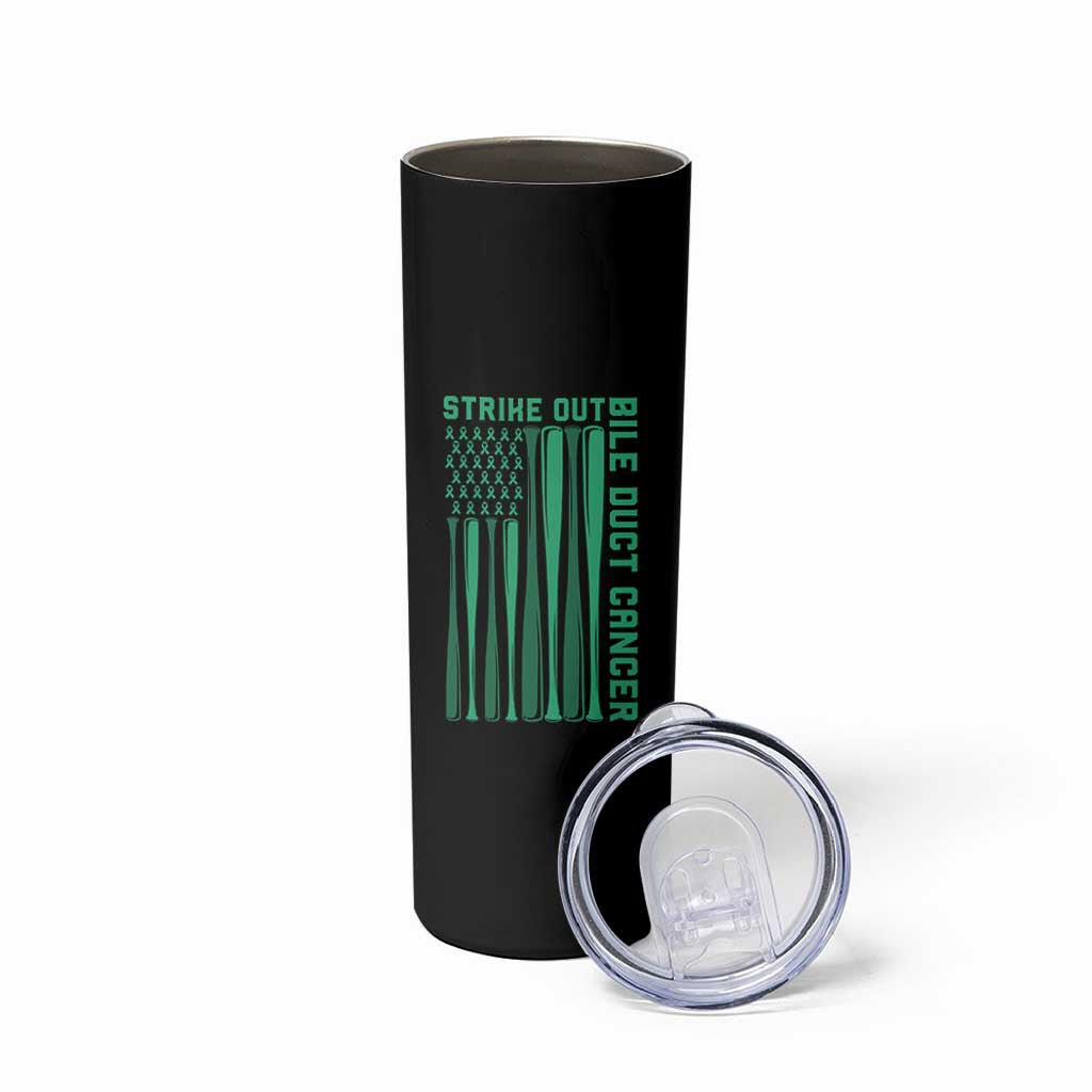 Strike Out Bile Duct Cancer Skinny Tumbler Baseball American Flag Hope Gift